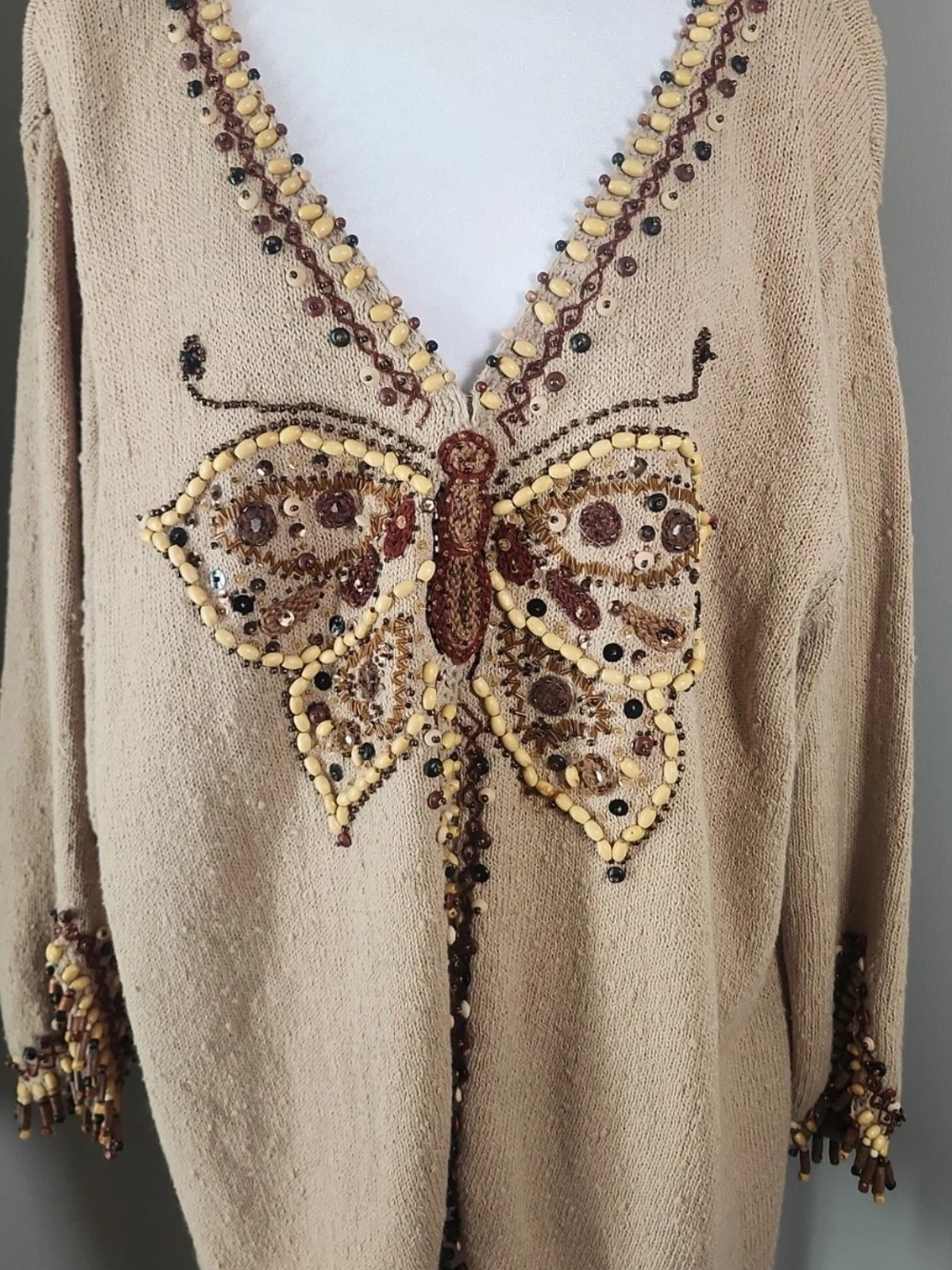 Vntg Design Options Linen Cotton Intricate Beadwork Wearable Art Size 2X